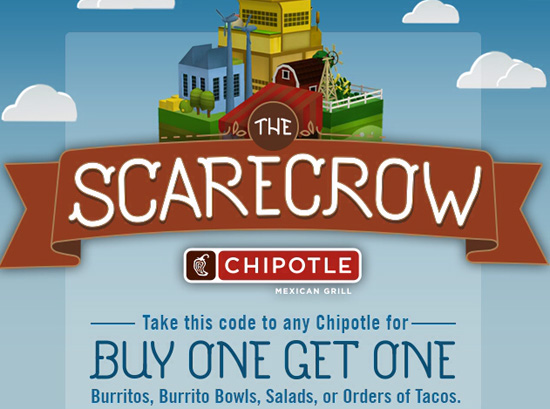 Chipotle-buy-one-get-one-free-burritos-coupon-scarecrow
