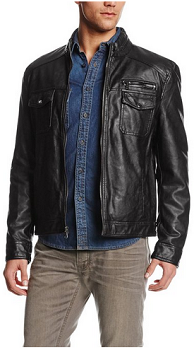 Kenneth Cole Reaction Mens Faux-Leather Moto Jacket