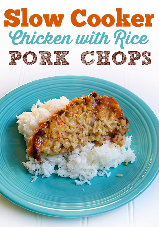 Slow Cooker Chicken with Rice Pork Chops - Easy pork chop recipe in the Crock-pot with simple ingredients. The Campbell's chicken with rice soup makes a delicious sauce that keeps the pork chops moist. 