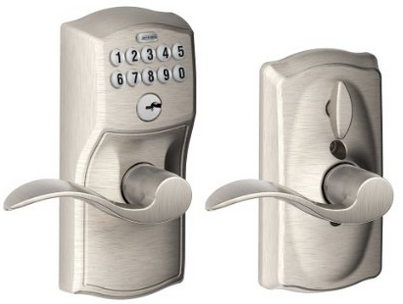 Schlage FE595 CAM 619 ACC Camelot Keypad Entry with Flex-Lock and Accent Levers, Satin Nickel