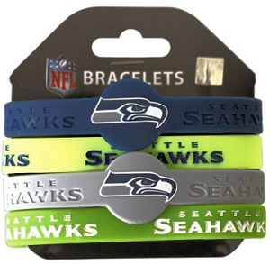 NFL Seattle Seahawks Silicone Rubber Wrist Band Bracelet Charm Gift Set Of 4