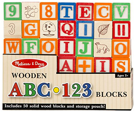 colors may vary Melissa & Doug Deluxe 50-piece Wooden ABC/123 Blocks Set for sale online 