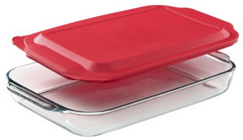 4 Qt Oblong Baking Dish with Red Plastic Cover