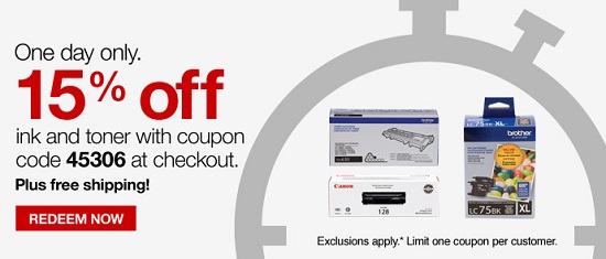 Staples - 15 percent off ink and toner 2-25-15