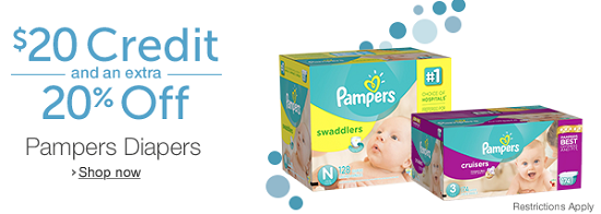 Amazon Mom - 20dollar credit plus 20 percent off pampers