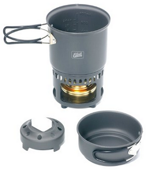 Esbit CS985HA 5-Piece Lightweight Trekking Cook Set with Brass Alcohol Burner Stove and 2 Anodized Aluminum Pots