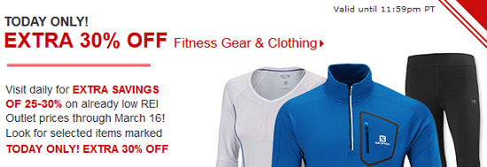 REI Outlet - 30 percent off fitness gear and clothing