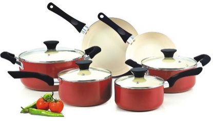 Cook N Home NC-00359 Nonstick Ceramic Coating 10-Piece Cookware Set, Red