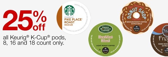Staples - 25percent off all Keurig Kcup pods