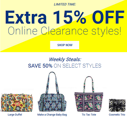Vera Bradley - extra 15percent off clearance plus weekly steals