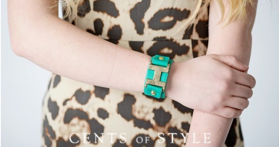 Cents of Style - Leather and Metal Cuff - green