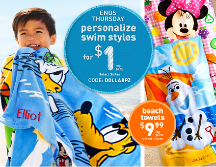 Disney Store - 1dollar personalization in swim shop