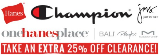 Hanes Brands - extra 25percent off clearance
