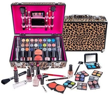 SHANY Carry All Makeup Train Case with Pro Makeup and Reusable Aluminum Case, Leopard
