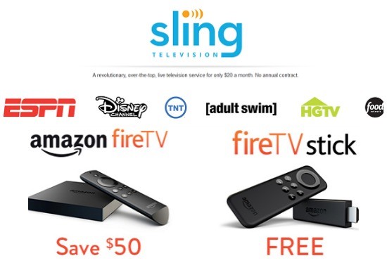 Sling TV - 50dollars off Fire TV or free Fire TV Stick