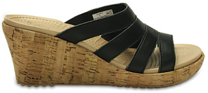 Crocs Womens A-leigh Leather Sandal Wedge- black