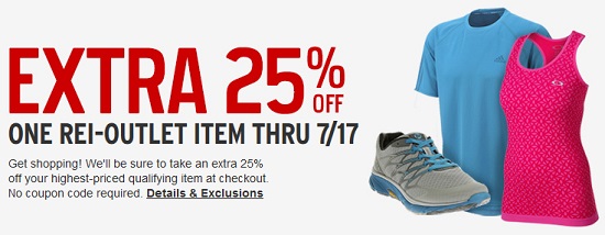 REI - Extra 25percent off one Outlet Item
