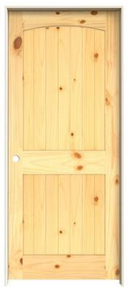 JELD-WEN 24 in. x 80 in. 2-Panel Archtop V-Groove Solid Core Knotty Pine Single Prehung Interior Door w Primed Jamb