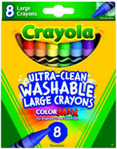 Crayola Washable Crayons, Large, 8 Colors-Box (52-3280)