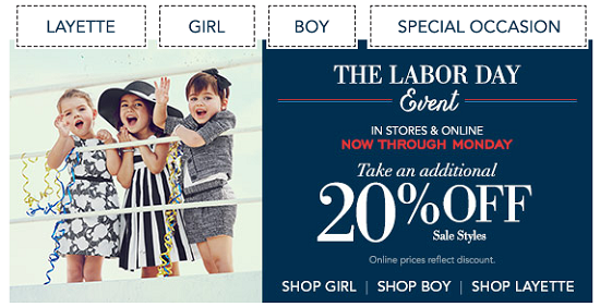 Janie and Jack - Labor Day extra 20percent off