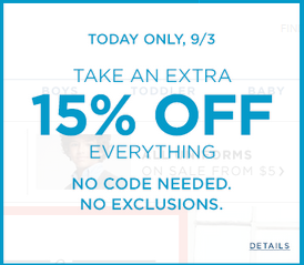 Old Navy - 15percent off everything 9-3-15