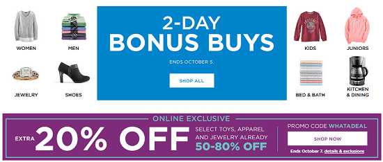 Kohls - Bonus Buys plus 20percent off toys, apparel, jewelry