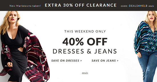 Lane Bryant - 40percent off dresses and jeans 30percent off clearance