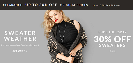 Lane Bryant - Sweaters 30percent off plus clearance up to 80percent off