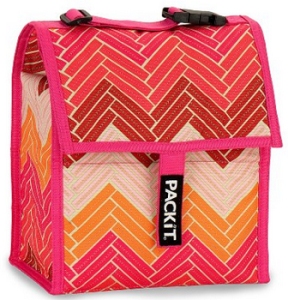 PackIt Freezable Lunch Bag with Adjustable Strap, Chevron Pink