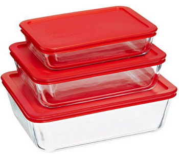 Pyrex 6 Piece Bakeware-Cookware Set with Red Plastic Covers