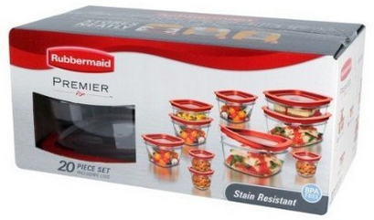Rubbermaid 1857418 20-Piece Premier Food Storage Container Set, Red