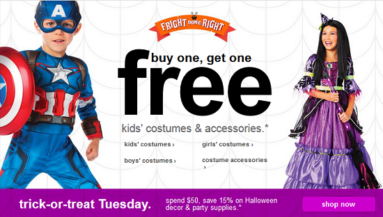 Target - BOGO costumes and save 15percent on 50dollars
