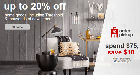 Target - up to 20percent off home goods