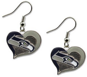 NFL Seattle Seahawks Swirl Heart Dangle Earrings, Silver