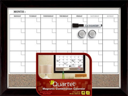 Quartet Magnetic Combination Calendar Board, Dry-Erase and Cork, 17 x 23 Inches