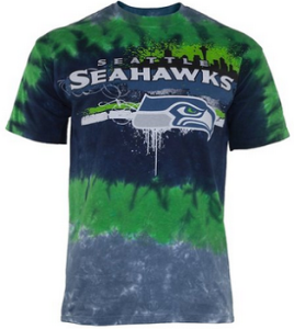 Seattle Seahawks - Mens Horizontal Stencil Tie-Dye T-Shirt Multi