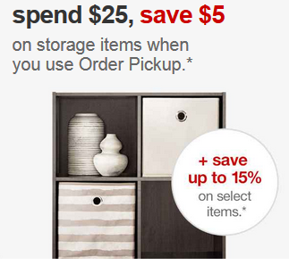 Target - spend 25, save 5 on storage items
