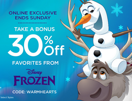 Disney Store - bonus 30percent off Frozen favorites