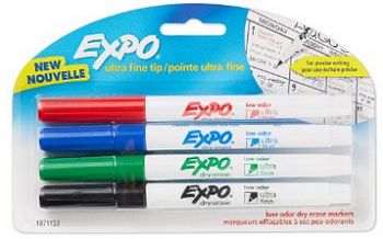 Expo Low-Odor Dry Erase Markers, Ultra-Fine Tip, 4-Pack, Assorted Colors