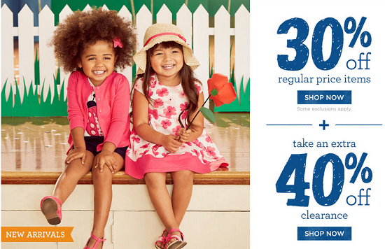 Gymboree - 30percent off regular prices, 40percent off clearance