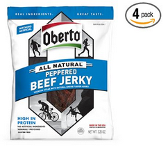 Oberto All Natural Peppered Beef Jerky, 3.25 ounce package (Pack of 4)