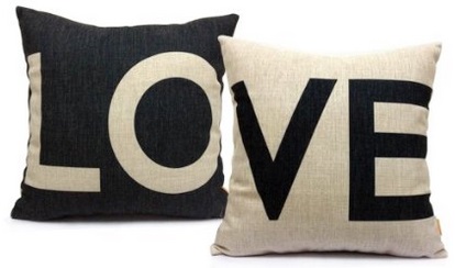 18 X 18 Decorative Cotton Linen Throw Pillow Cover Cushion Case Couple Pillow Case, Set of 2 - Love (Black & White)