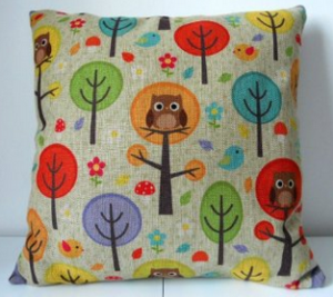 Cotton Linen Square Decorative Throw Pillow Case Cushion Cover Owls with Trees 18 X 18