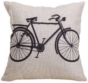 HOSL Decorative 18 x 18 Inch Linen Cloth Pillow Cover Cushion Case, Bicycle