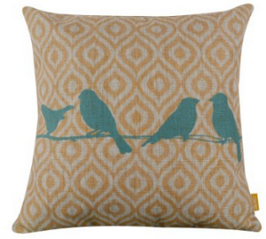 LINKWELL 18 x 18 inches Forest Blue Bird Yellow Ikat Geometry Burlap Pillow Cover