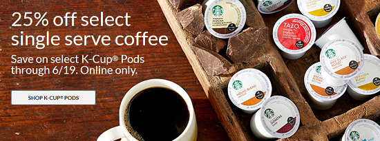Starbucks - 25percent off single serve coffee