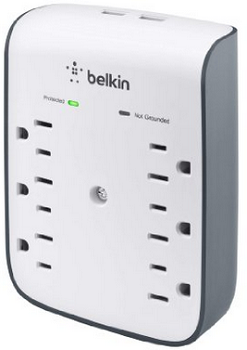 Belkin SurgePlus 6-Outlet Wall Mount Surge Protector with Dual USB Ports (2.1 AMP - 10 Watt), BSV602tt