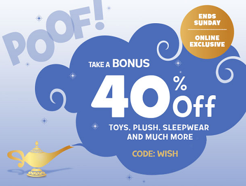 Disney Store - bonus 40percent off 4-28-16