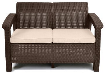 Keter Corfu Love Seat All Weather Outdoor Patio Garden Furniture with Cushions