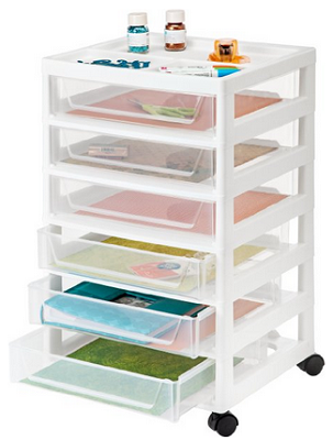 IRIS 6-Drawer Scrapbook Storage Cart with Organizer Top, White